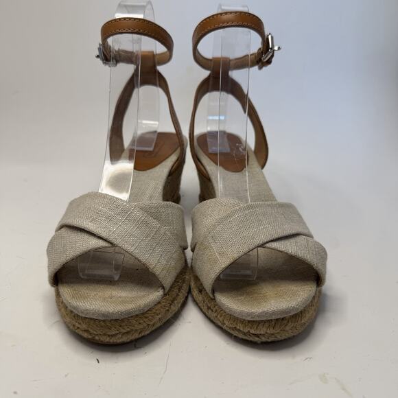 Coach Henley Beige Brown Ankle Strap Wedge Espadrille Sandals Womans 7 B Preppy - Picture 3 of 15